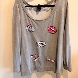 torrid Gray Scoop Neck Sweater with Pink Patch Graphic